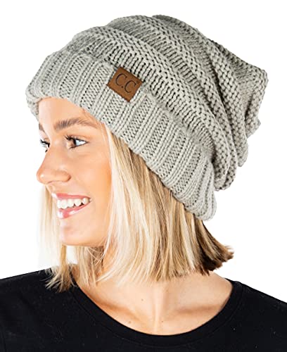 Funky Junque Exclusives Slouchy Beanie for Women – Oversized Winter Hat, Chunky Cable Knit Beanies, Soft Warm Unisex Slouch Hats for Cold Weather - Mercury