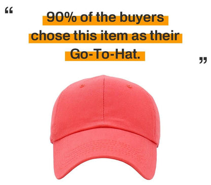 KBETHOS Classic Unisex Cotton Adjustable Low Crown Baseball Cap – Plain Dad Hat - color: Coral