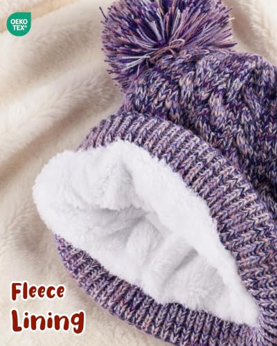 Toddler Winter Hat with Double Pom Pom Toddler Winter Beanie Hat for 3-8 - color: Rainbow Gradient + Purple-white Gradient