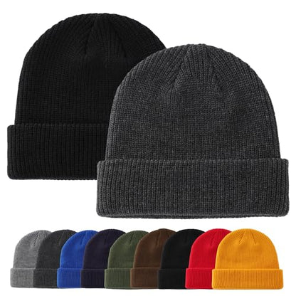 Connectyle 2 Pack Classic Cuffed Beanie Hat for Men & Women Warm Winter Knit Hat Thick Beanies Skull Cap Acrylic Watch Cap - color: Black+dark Grey