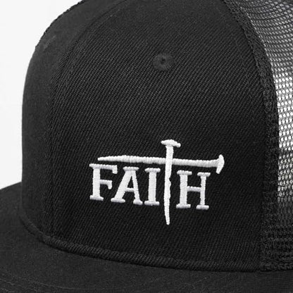 Christian Hats for Men Women - Cross Faith Flat Snapcback Hats - Religious Gifts for Thanksgiving Christmas - color: Black Mesh/Faith White