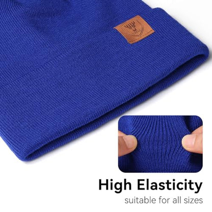 OZERO Beanie for Men and Women, Double-Layer Cuffed Knit Winter Hat - color: Blue+gray