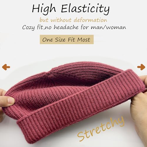 Thin Wool Fisherman Beanie Hat Unisex Cuffed Trawler Skull Cap - color: 1 Wine Red