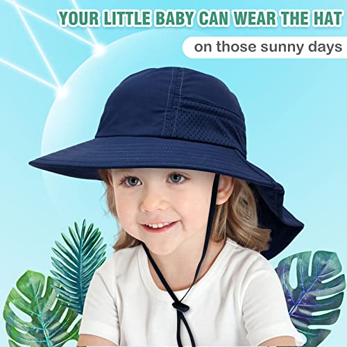 XIAOHAWANG Girls Sun Hat Baby Beach Hats Boys UPF 50+ Kids Summer Protection Cap Toddler Breathable Caps Wide Brim Neck Flap - color: 2 Pack(pink+navy), size: 2-6 Years