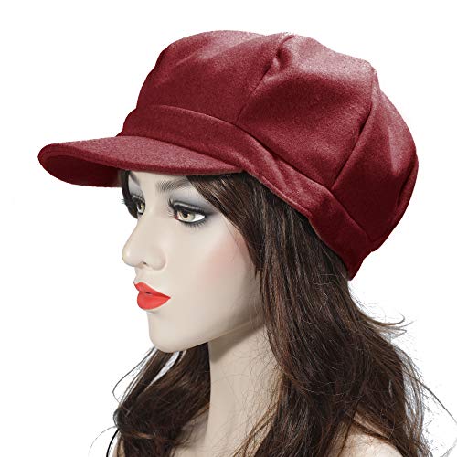 ZLYC Women Classic Newsboy Cap Visor 8 Panel Gatsby Cabbie Paperboy Hat - color: Burgundy