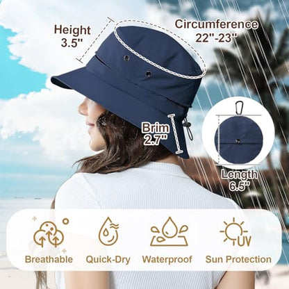 Packable Bucket Hat for Women Waterproof UV Protection Sun Hat - color: Dark Blue