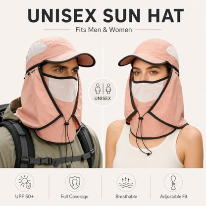 HUAMULAN Women Wide Brim Sun Hat Ponytail UV Protection Visor Fishing Cap - color: Pink With Foldable Visor