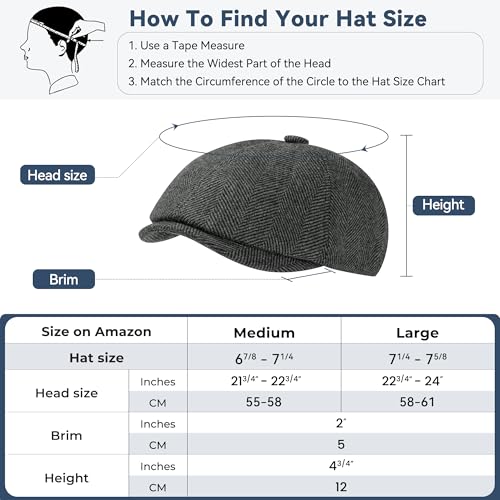 KUJUHA Wool Men's Newsboy Caps Flat Irish Cabbie Ivy Gatsby Newsboy Driving Hat Hunting Cap Winter Hat - color: Darkgreyr, size: Large