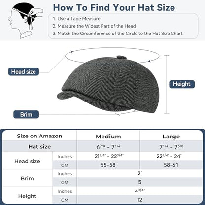 KUJUHA Wool Men's Newsboy Caps Flat Irish Cabbie Ivy Gatsby Newsboy Driving Hat Hunting Cap Winter Hat - color: Darkgreyr, size: Large