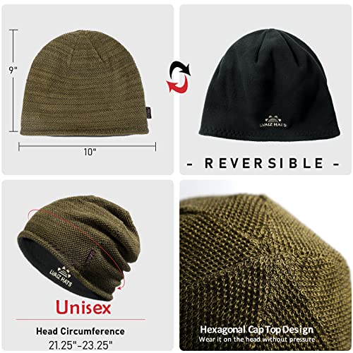 Lvaiz Winter Beanie for Men Women Warm Fleece Lined Reversible Skull Cap - color: Khaki+grey