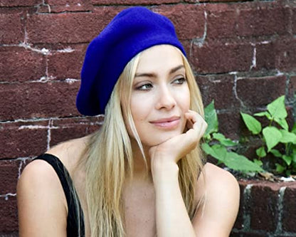 Women French Wool Beret Hats - Solid Color Classic Beanie Winter Cap - color: Royal Blue