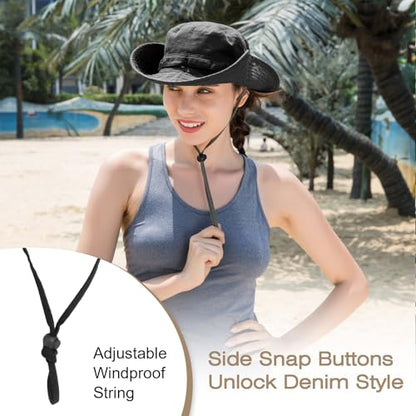 Bucket Hat UV Protection Sun Hat, Boonie Fishing Safari Hats for Outdoors - color: Black