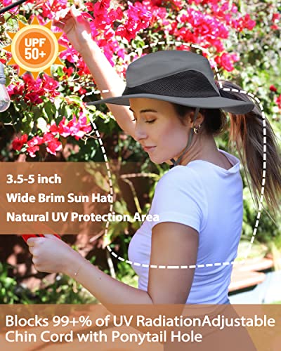 Tirrinia Sun Hats for Women, Wide Brim Hat with Ponytail Hole - color: #Grey-23.7'' Head