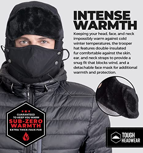 Tough Headwear Russian Trapper Hat – Water-Resistant Ushanka for Men & Women with Chin Strap & Ear Flaps - color: Full Black