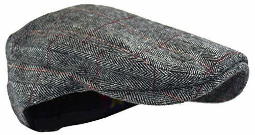 Wonderful Fashion Men's Classic Herringbone Tweed Wool Blend Newsboy Ivy Hat (Large/X-Large, Charcoal) - color: Gray Plaid, size: Large-X-Large