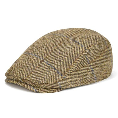 FEINION Men Wool Blend Flat Cap Tweed Newsboy Ivy Hat - color: Plaid Khaki