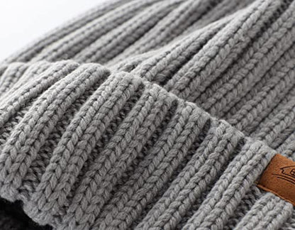 Home Prefer Mens Winter Hat Wool Fleece Lined Knit Beanie Hat Warm Stocking Caps - color: Light Grey