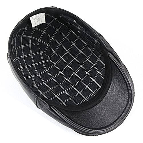 Men's Lambskin Leather Flat Cap Ivy Newsboy Hats Beret Cabbie Hat - color: Black