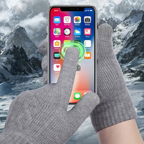 Winter Hat Scarf Gloves Set for Women, Classic Cable Beanie with Removable Pom Pom Long Scarf Touchscreen Gloves 3 in 1 Set - color: Grey