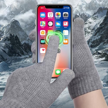 Winter Hat Scarf Gloves Set for Women, Classic Cable Beanie with Removable Pom Pom Long Scarf Touchscreen Gloves 3 in 1 Set - color: Grey