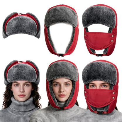 mysuntown Warm Winter Hats for Women Men with Ear Flaps for Cold Weather - color: Bright Red