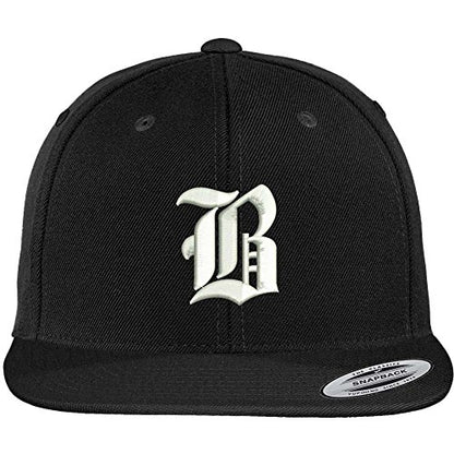 Trendy Apparel Shop Old English B Embroidered Flat Bill Snapback Cap - color: Black
