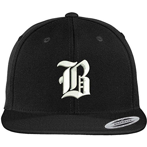 Trendy Apparel Shop Old English B Embroidered Flat Bill Snapback Cap - color: Black