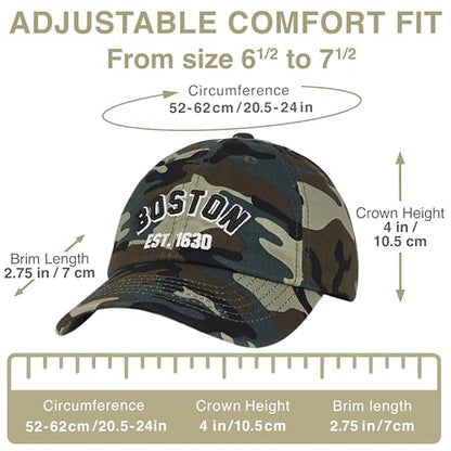 E BY ELIDAN Boston EST 1630 Dad Hat, Embroidered Cotton Baseball Cap - color: Camo Est 1630