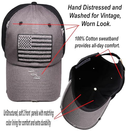 Antourage American Flag Unisex Baseball Hat for Men and Women | USA Flag Mesh Snapback Cap with 2 Patriotic Patches - color: (08) 2-tone: Grey/Black