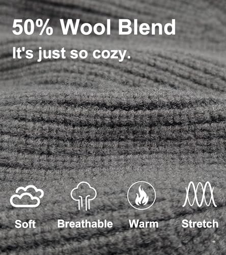 Wool Cuffed Beanie for Men Unisex Knit Watch Cap Thin Fisherman Beanies - color: Dark Grey