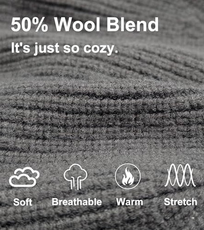 Wool Cuffed Beanie for Men Unisex Knit Watch Cap Thin Fisherman Beanies - color: Dark Grey