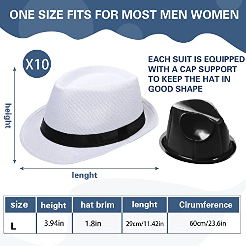 Haysandy 10 Pack 1920s Fedora Hats for Men Short Brim Sun Panama Hats for Men Women Party Costume - color: White