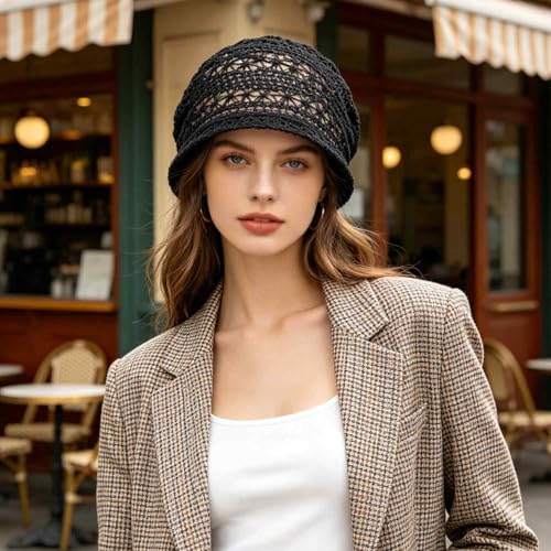 Women's Sparkly Lace Beanie Hat for Women, Lightweight Breathable Knit Skull Cap,Fashion Slouchy Beanie - color: Black 002