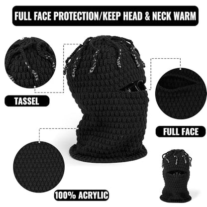 CLAPE Distressed Balaclava for Men, Funny Knitted Ski Motorcycle Mask Distressed Winter Windproof Snow Full Face Cover Mask - color: Khwb2401-black