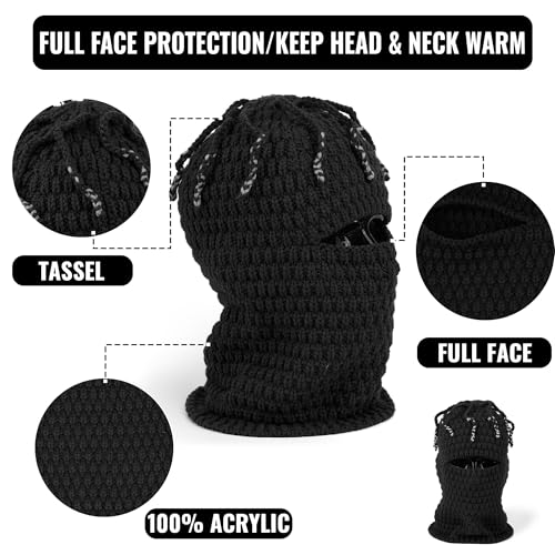 CLAPE Distressed Balaclava for Men, Funny Knitted Ski Motorcycle Mask Distressed Winter Windproof Snow Full Face Cover Mask - color: Khwb2401-khaki