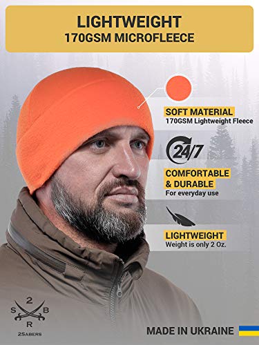 2SBR 2SABERS Warm Lightweight 170 Fleece Watch Cap - Men Women - Outdoor Skull Beanie Hat - color: Hunting Orange, size: X-Large