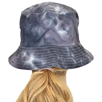 C.C Unisex 100% Cotton Packable Reversible Tie Dye Bucket Sun Hat - color: Black/Grey