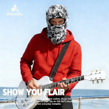 Distressed Ski Mask Balaclava, Yeat Shiesty Knitted Full-Face Mask - color: Blackwhite