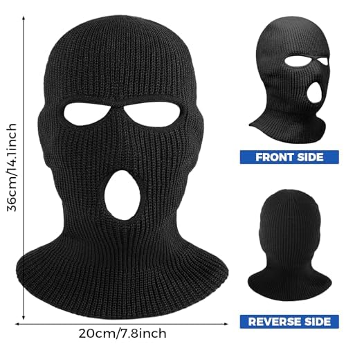 2pcs 3 Hole Winter Knitted Mask, Full Face Cover Ski Scarf Mask Warm Balaclava for Adult Skiing, Motorcycle,Wind Protection - color: Black+black