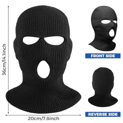 2pcs 3 Hole Winter Knitted Mask, Full Face Cover Ski Scarf Mask Warm Balaclava for Adult Skiing, Motorcycle,Wind Protection - color: Black+black