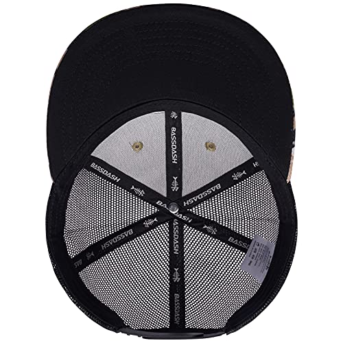 BASSDASH Flat Brim Trucker Cap Adjustable Snapback Hat Mesh Back for Men Women - color: Highland