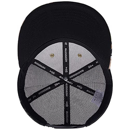 BASSDASH Flat Brim Trucker Cap Adjustable Snapback Hat Mesh Back for Men Women - color: Highland