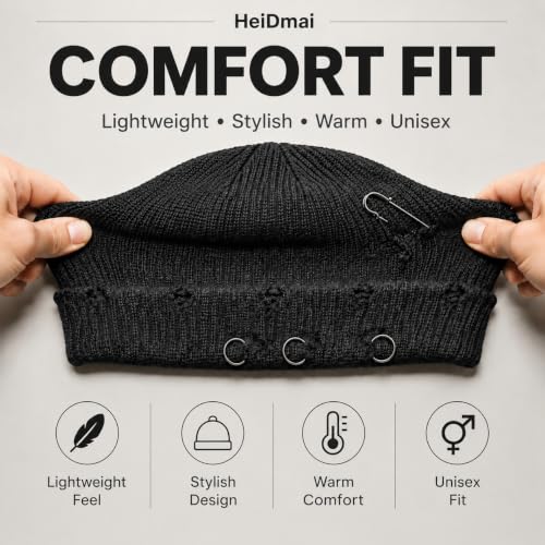 Distressed Ring Beanie Hat for Women Men Slouchy Skull Cap - color: Army Green