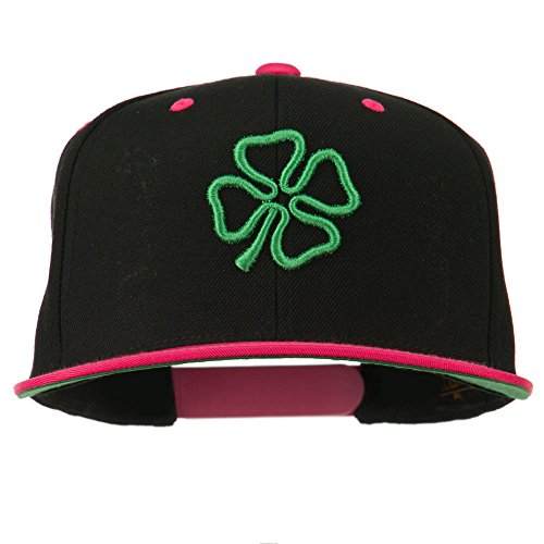 3D Clover Embroidered Two Tone Snapback Cap - color: Black Pink