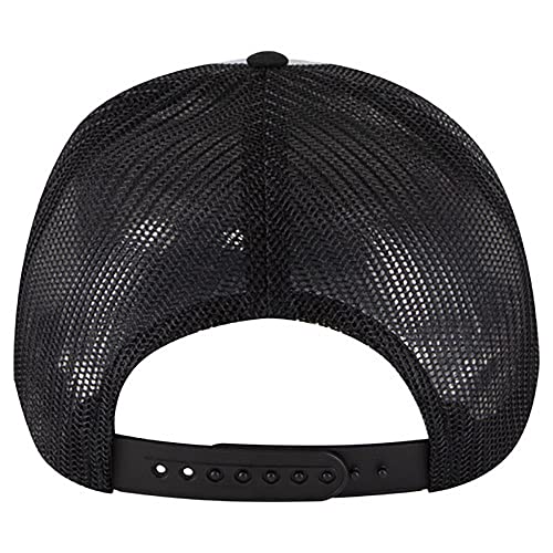 Ashen Fane 6 Panel Blend Twill Structured Low Profile Mesh Back Snapback Trucker Hat - color: Blk/H.gry/Blk