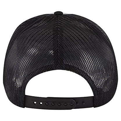 Ashen Fane 6 Panel Blend Twill Structured Low Profile Mesh Back Snapback Trucker Hat - color: Blk/H.gry/Blk