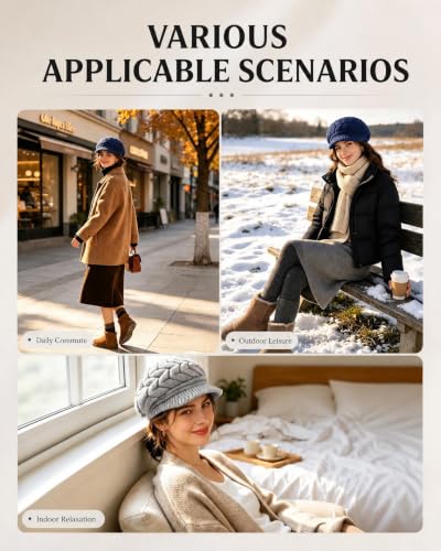 YSense 2 Pack Womens Winter Hats Warm Knit Beanie with Visor - color: Grey Navy Blue