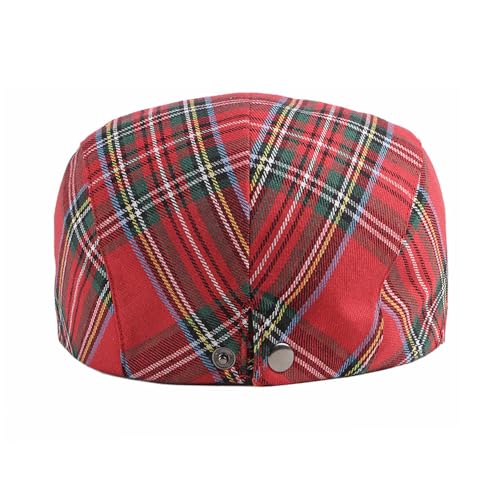 Mens Plaid Newsboy Flat Cap Ivy Gatsby Driving Hunting Cabbie Hat - color: Red-plaid B