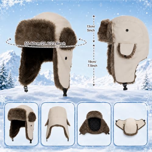SATINIOR 1 Pcs Unisex Trapper Hat with Chin Strap Earflaps Hat - color: Light Brown