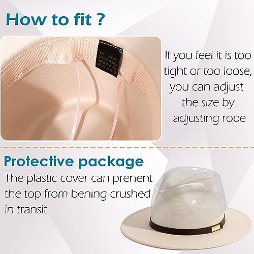 Fedora Hats for Men Wide Brim Panama Hat with Classic Belt - color: B-belt Beige